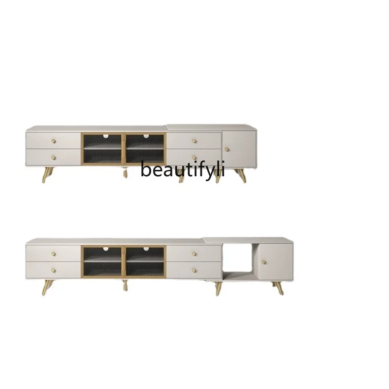 

Nordic Light Luxury TV Cabinet and Tea Table Combination Set Simple Modern Retractable Floor Cabinet