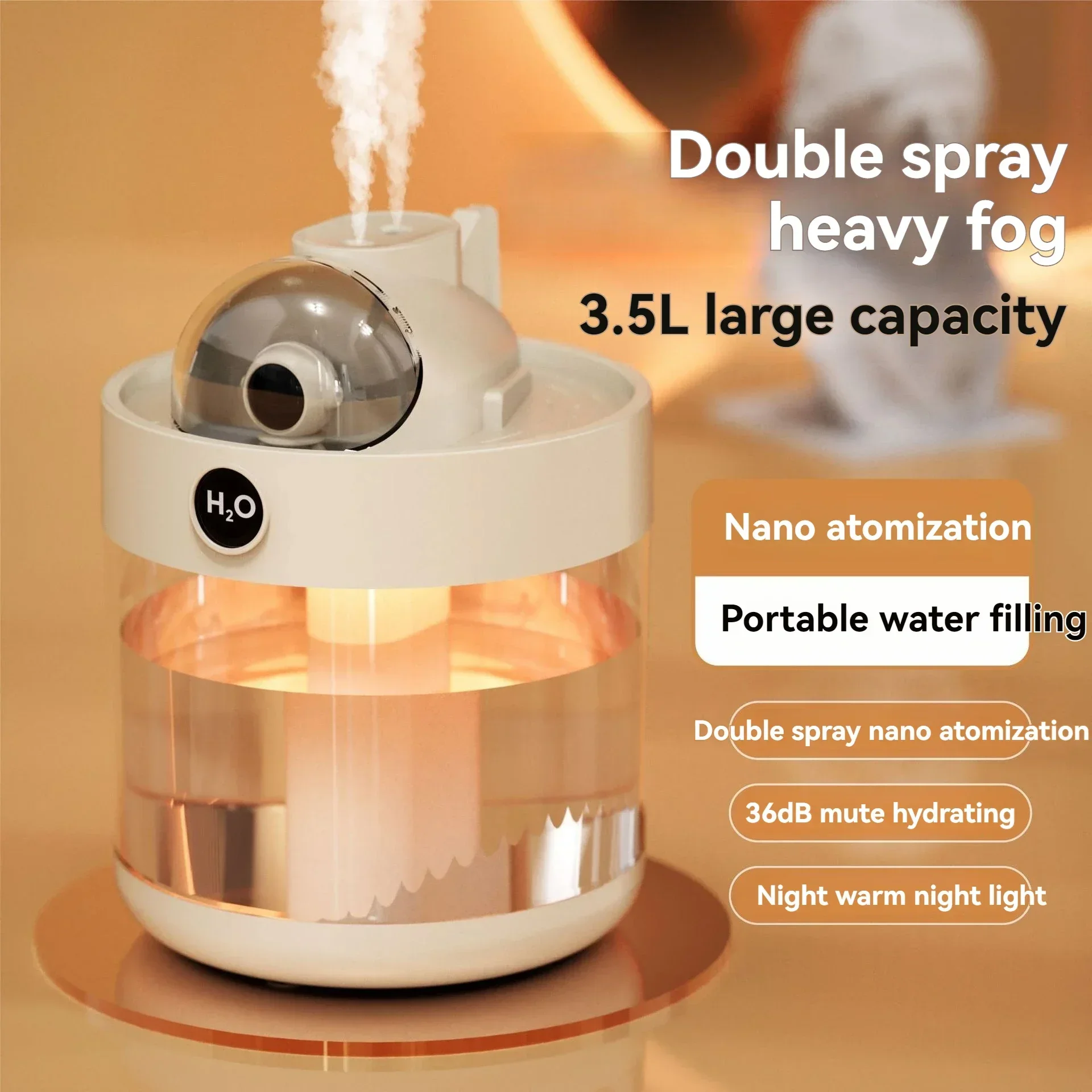 Humidificador portátil pequeño de 3,5l, módulo espacial creativo de doble pulverización, aire de niebla pesada para el hogar, dormitorio, oficina y escritorio