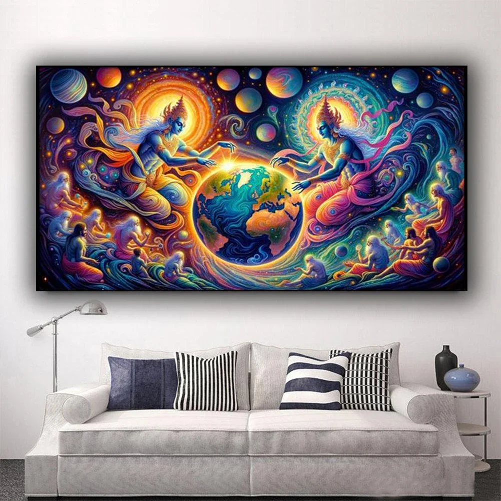 DIY Large Diamond Painting Abstract Hero Twins Full Square Round Diamond Art Mayan Mythology Epic Legends of Creation Decor