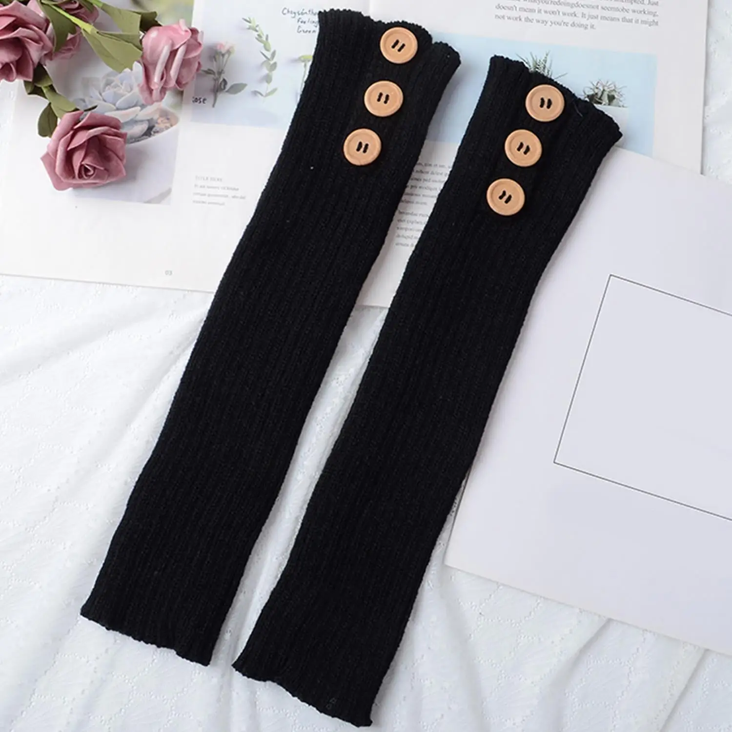 1Pair Winter Knitted Leg Cover Legging Crochet Heap Boot Stockings Solid Color Stretchy Boots Cover Leg Warmer Socks