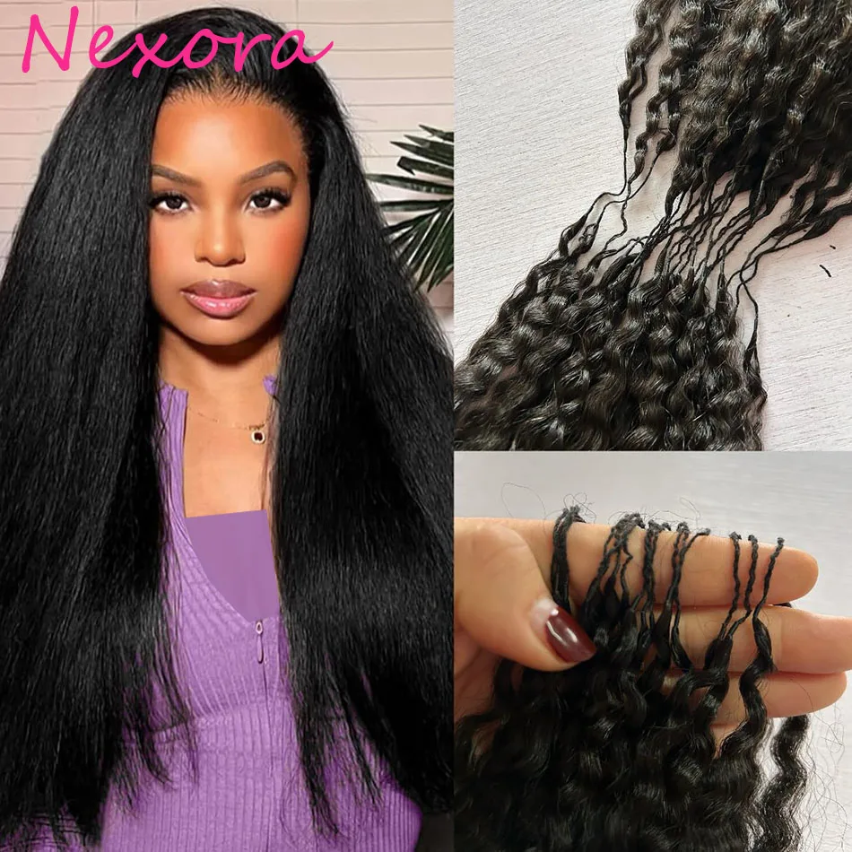 

Накладные волосы для наращивания Kinky Straight Crochet из натуральных человеческих волос, волнистые, предварительно разделенные, невидимые, без узлов, маленькие прямые пряди для наращивания, парик для женщин