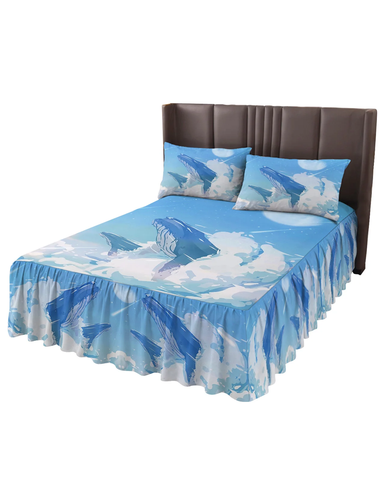 Whale Blue Sky Meteor Star Cloud Bed Skirt Elastic Fitted Bedspread With Pillowcases Mattress Cover Bedding Set Bed Sheet