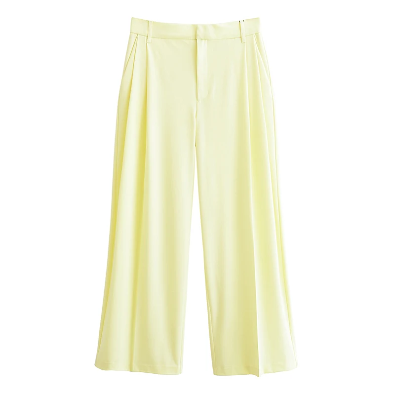 

YENKYE Women Fashion Office Wear Pleated Wide Leg Pants Vintage High Waist Elegant Suit Trousers Spring Summer 2025 pantalones