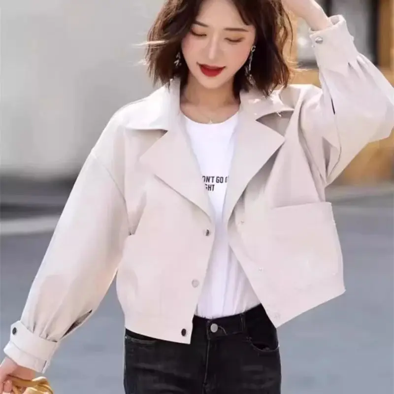 

Baseball Jacket for Women Spring and Autumn 2024 New Loose Versatile Short cut Western-style Suit Collar Jacket top Solid Color