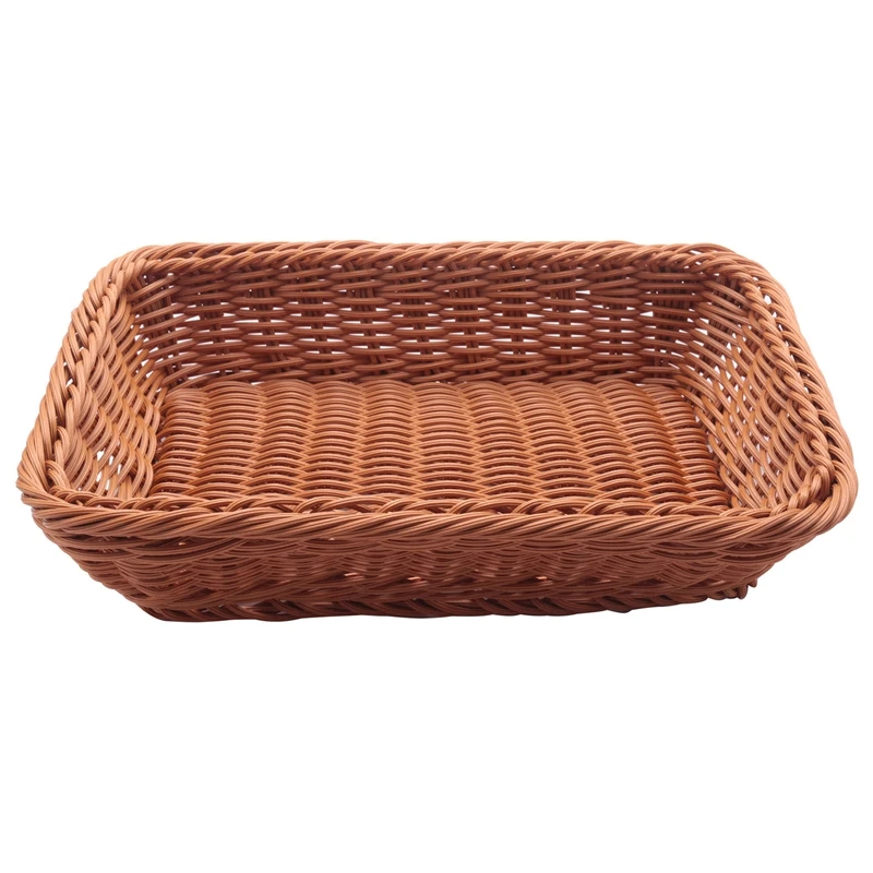 2 Pcs Rectangular Basket For Table Or Counter Display For Bread,Fruits And Vegetables Wicker Baskets For Markets,Bakery