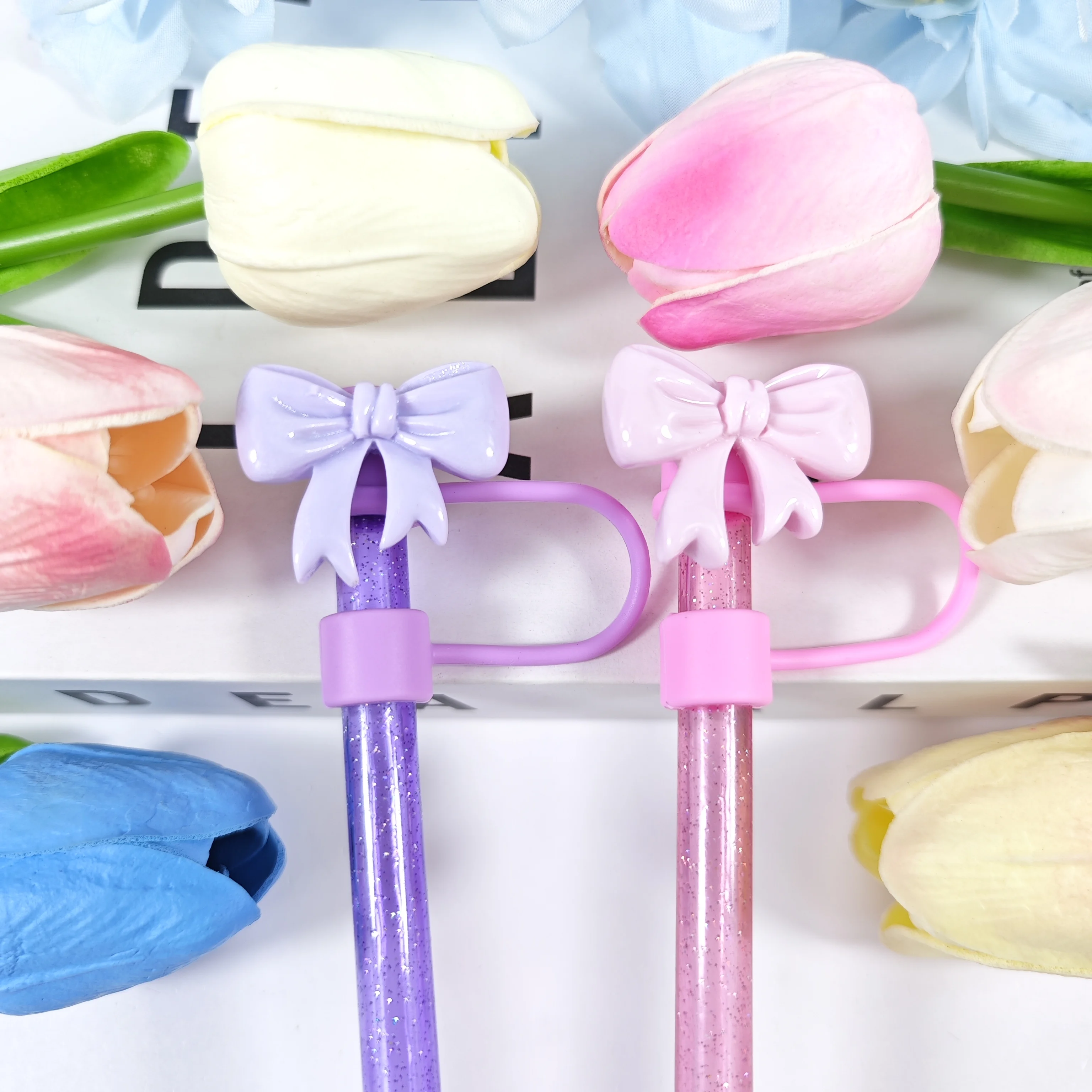 Candy-Colored Bow Silicone Straw Covers Dust Stopper Cute New Kitchen Utensil - Detail 1
