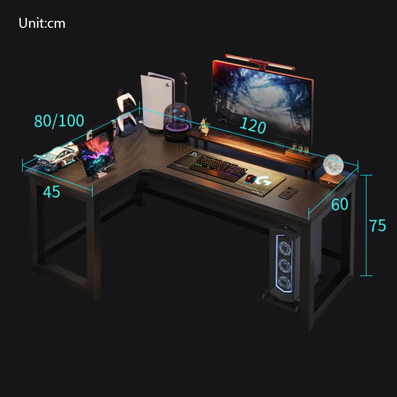 مكتب ألعاب أسود على شكل حرف L للمنزل، طاولة كمبيوتر لغرفة المكتب والزاوية الحديثة مع فتحة كابل، مكتب عمل كبير للدراسة