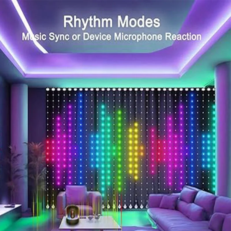 Smart App Controlled Curtain Lights, Music Sync Dynamic, DIY Picture Tex, fada para quarto, fundo de parede, interior e exterior, Shop and Bar