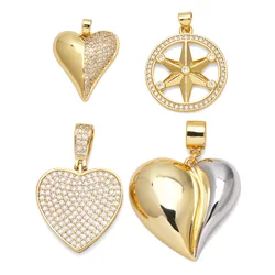 OCESRIO Fashion White Crystal Heart Pendant for Necklaces Copper Gold Plated Polish Heart Jewelry Making Component pdtb630