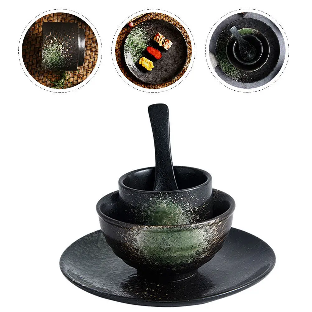 

1Set Japanese Style Ceramic Dinnerware Set Vintage Pattern Household Multi-Function Sushi Plate Tea Cup Ceramic Spoon Dinner