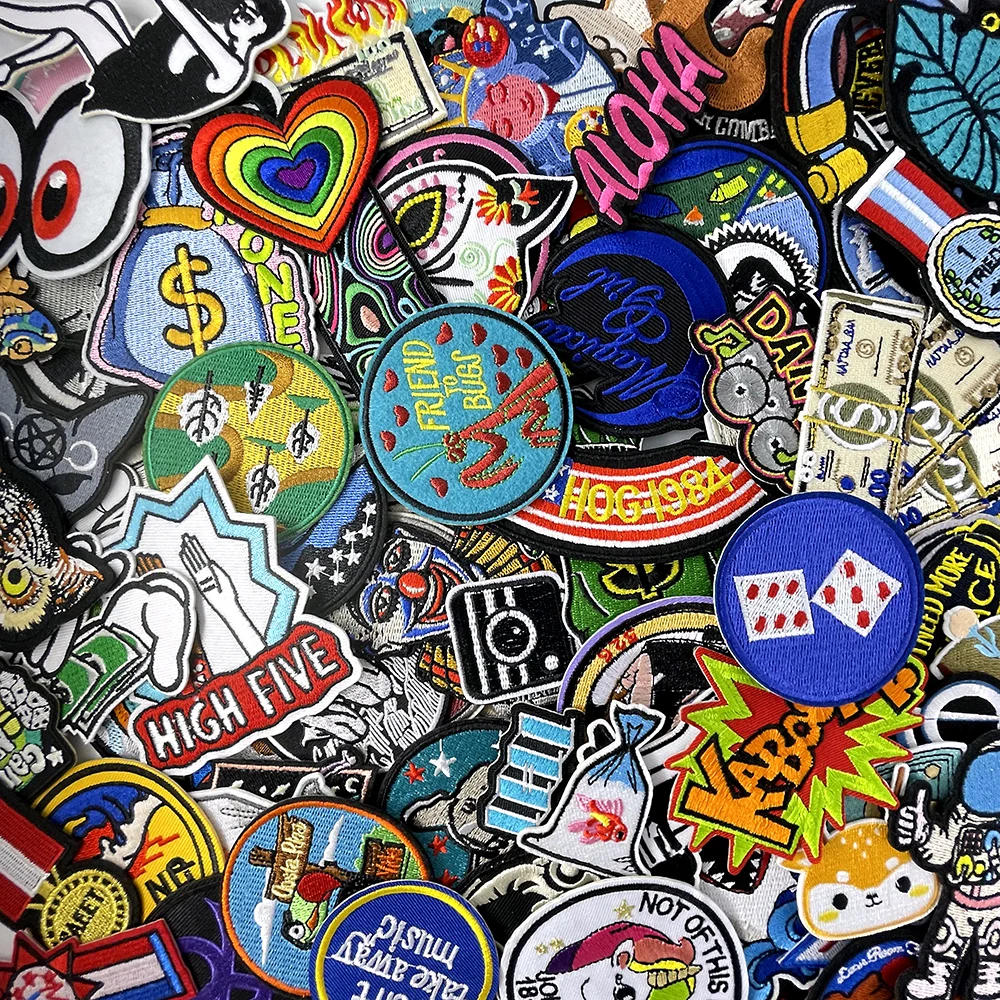 100Pcs Random Mixed Decoration Patches Embroidery Applique Decorative Supplies Patch Ironing Clothing Colorfast Multiple Sizes