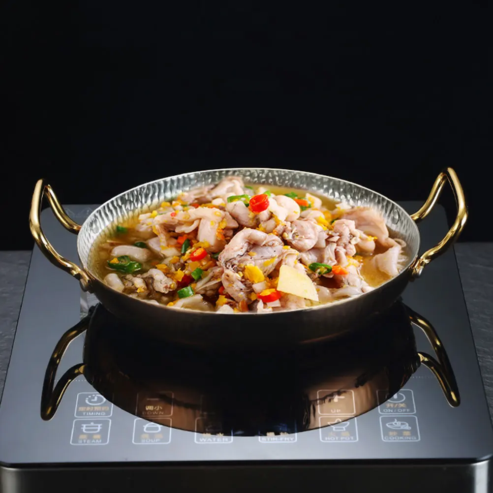

Stainless Steel Double Handle Cooking Pan Household Hot Pot Flat Bottom Heat Resistant Kitchen Cookware Multi Function