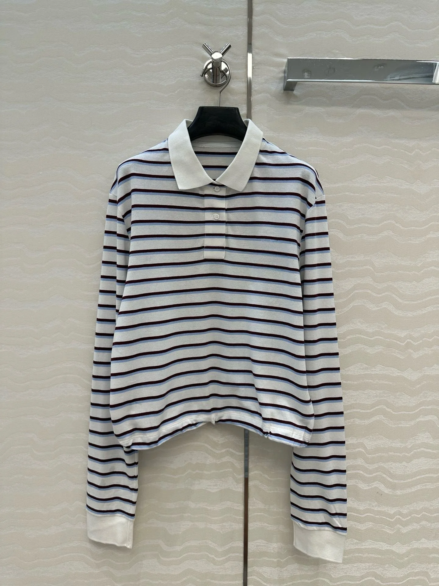 

25 Spring/Summer New Product Striped Control Long Sleeve Polo Shirt Small Short T-shirt Handsome Girl Style Sweet and Versatile