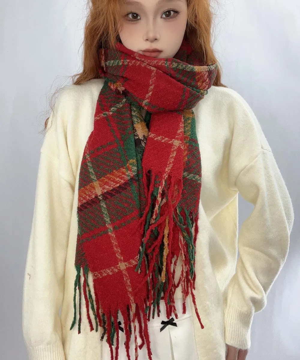 

New Imitation Cashmere Plaid Thickening Long Wrap Shawl With Tassel Warm Scarf Women Winter Christmas Gift