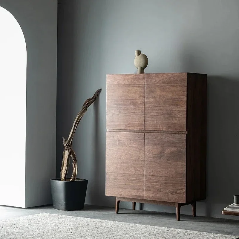 N North America Black Walnut Wood Sideboard Cabinet Nordic Locker Living Room Simple Entrance Cabinet Wall Wine Cabinet