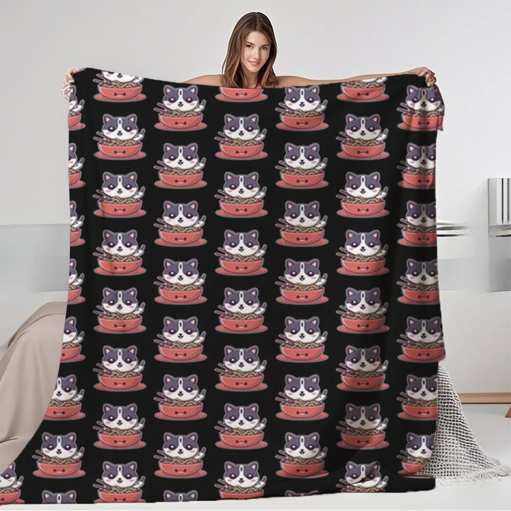 

Featured Flannel Cozy Blanket Kawaii Cat Noodle Time Collection Vintage Bedsheet Thermal Blanket With Eco-friendly