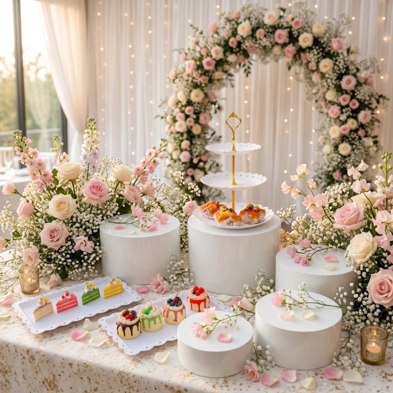 

8pcs Fashion Cake Stand Set Wedding Table Centerpieces Candy Bar Buffet Column Trays Food Fruit Drink Holder Flower Favors Gift