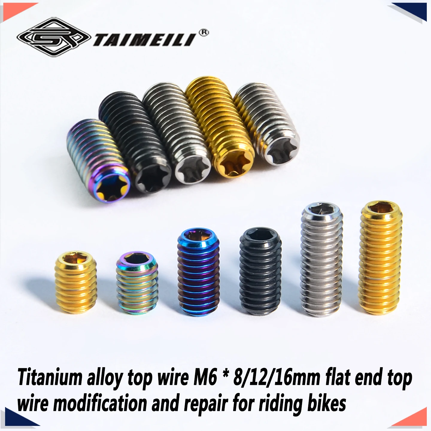 TAIMEILI TC4 titanium alloy M6×8/12/16mm flat end top screw bicycle screw 1/2/4/8/10PCS high-intensity Replacement modification