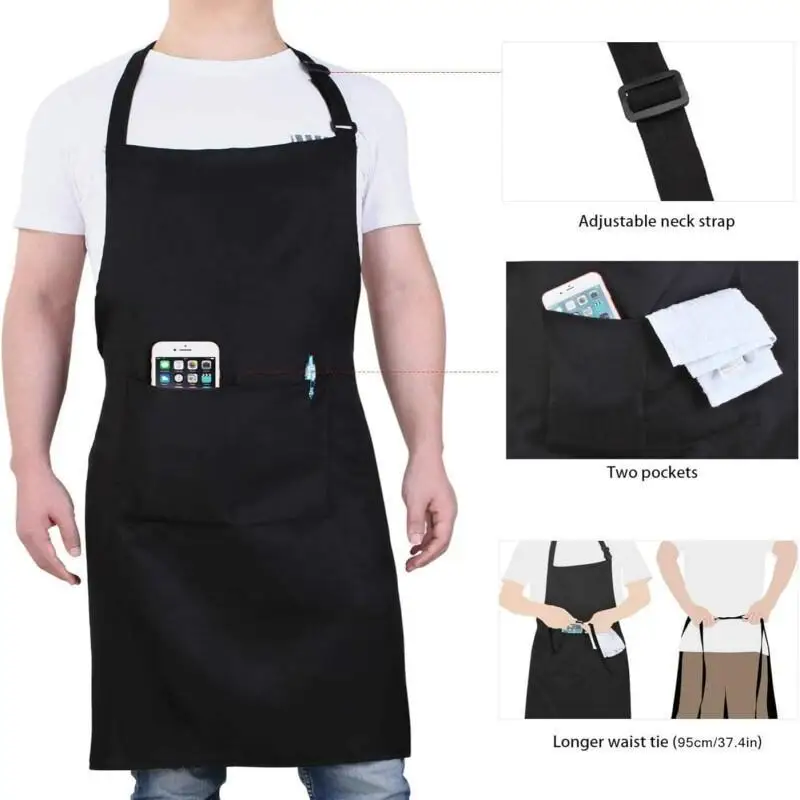 Unisex Professional Chef Apron with Pocket - Adjustable Full Coverage Apron - Waterproof and Oil Resistant - One Piece Black New