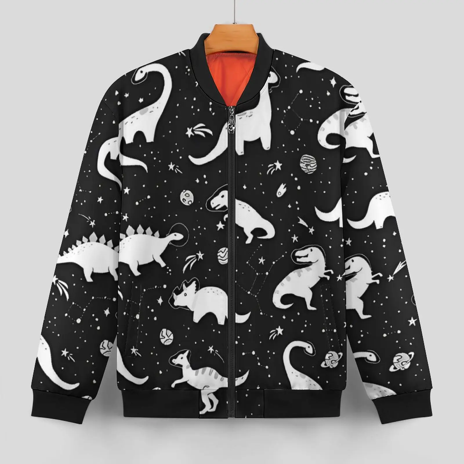 Space Dinosaurs Casual Jackets Male Cartoon Animal Coats Winter Trendy Jacket Hooded Custom Classic Windbreak Large Size