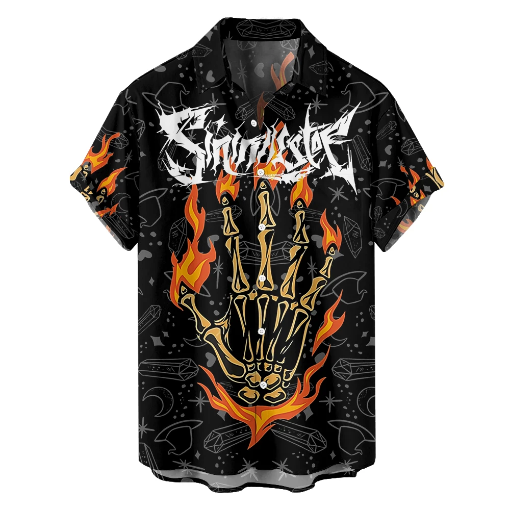 Hot Sale Shirts Summer Mens Short Sleeve Shirt Custom Button Shirts Plus Size Men Skull Printing Shirts