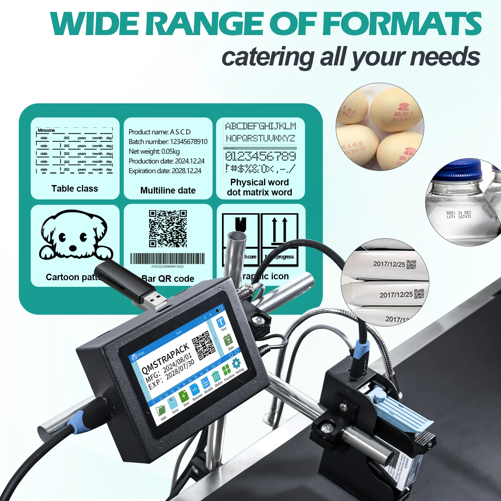 4.3\'\' Industrial Online Inkjet Printer 12.7/25.4mm for QR Barcode Batch Number Logo Expiry Date Coding Machine (No Cartridge)