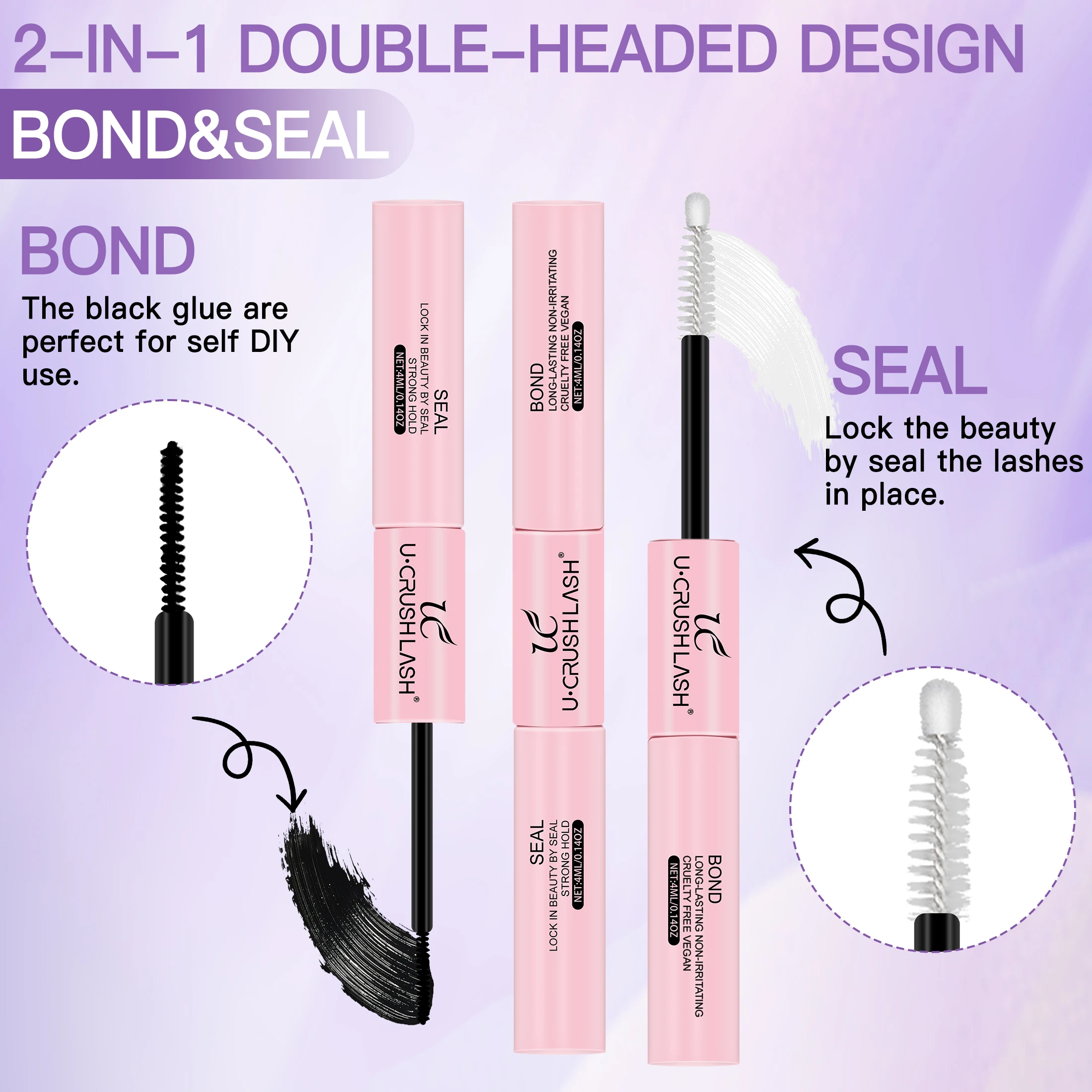 أداة مكياج غراء تمديد الرموش 2 في 1 مجموعة لاصقة طويلة الأمد مع ملاقط وفرشاة لمجموعات الرموش ذاتية الصنع #3
