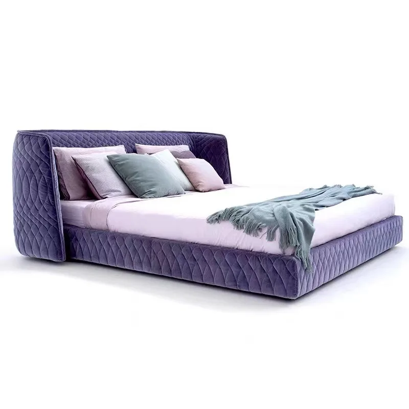 Italian fabric soft bag bed, modern simple master bedroom double bed