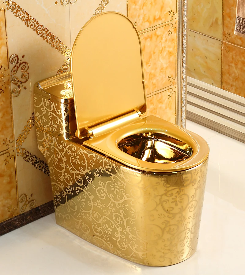 Home creative flush toilet with golden pattern, super vortex siphon suction water-saving and odorproof color toilet