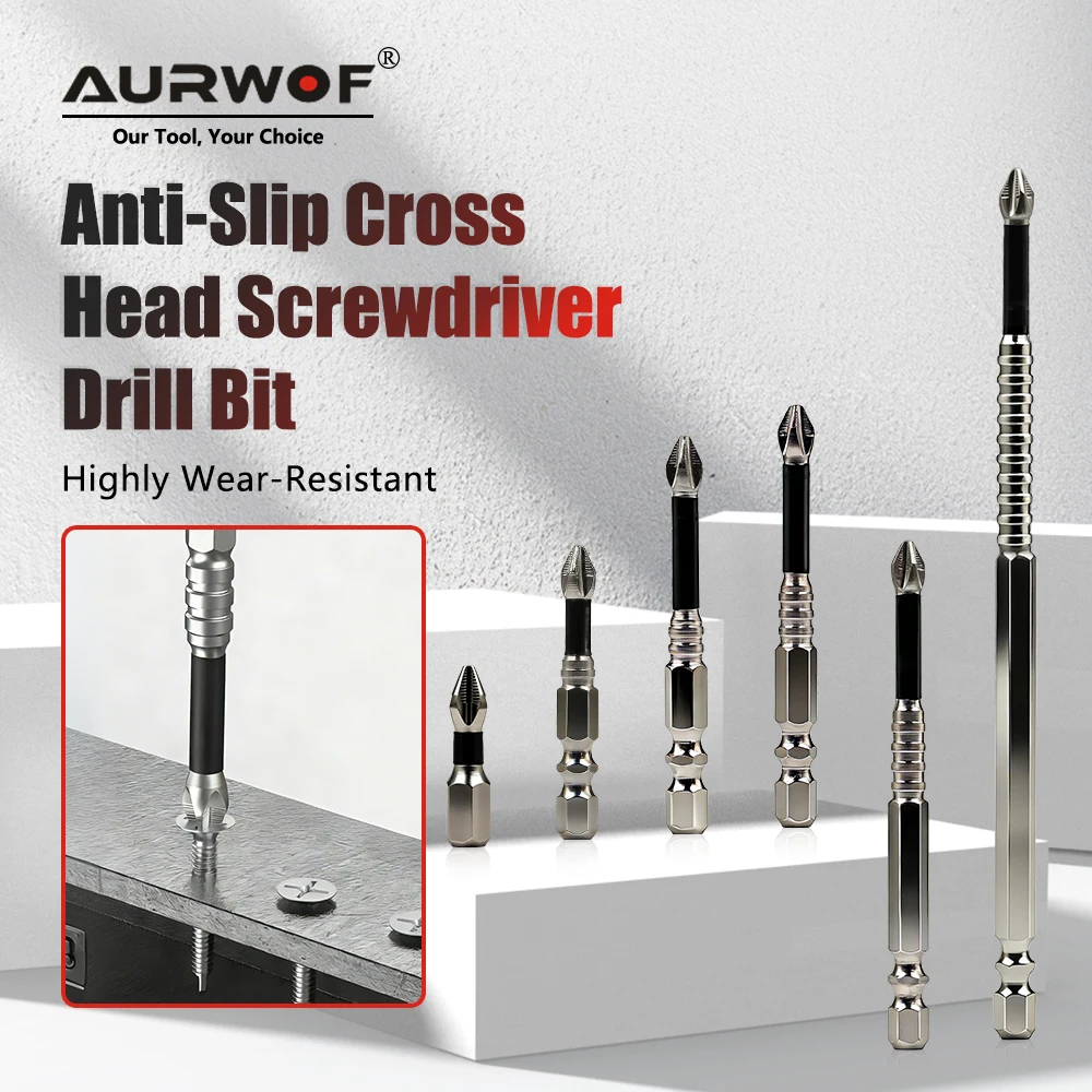 

AURWOF 1/4" Hex Magnetic Drill Bits, PH2 Cross Head Set 25-150mm, Anti-Slip