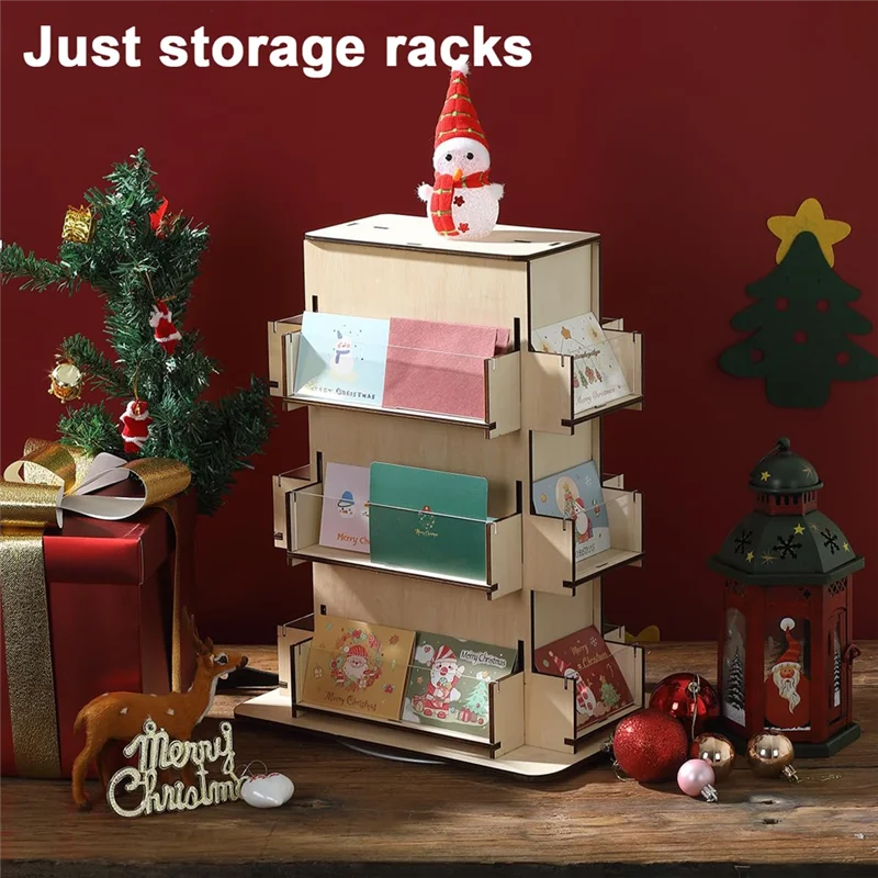 

【People Favorite】Wooden Rotating Storage Rack Multi-Layer Greeting Card And Postcard Storage Rack Wooden Desktop Book Storage Ra