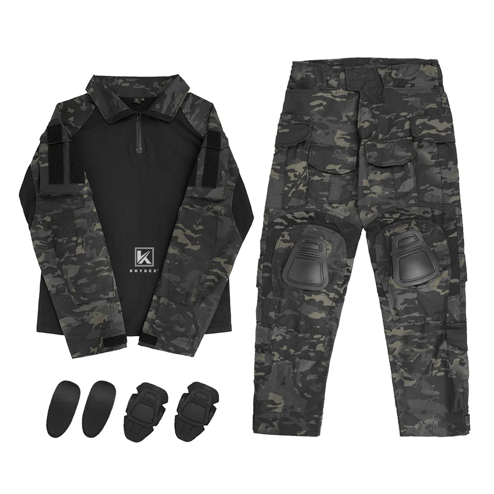 Imagem -06 - Krydex-kit de Camuflagem Tática e Calças Uniforme de Combate Joelheiras para Caça Roupas Paintball Camo Preto