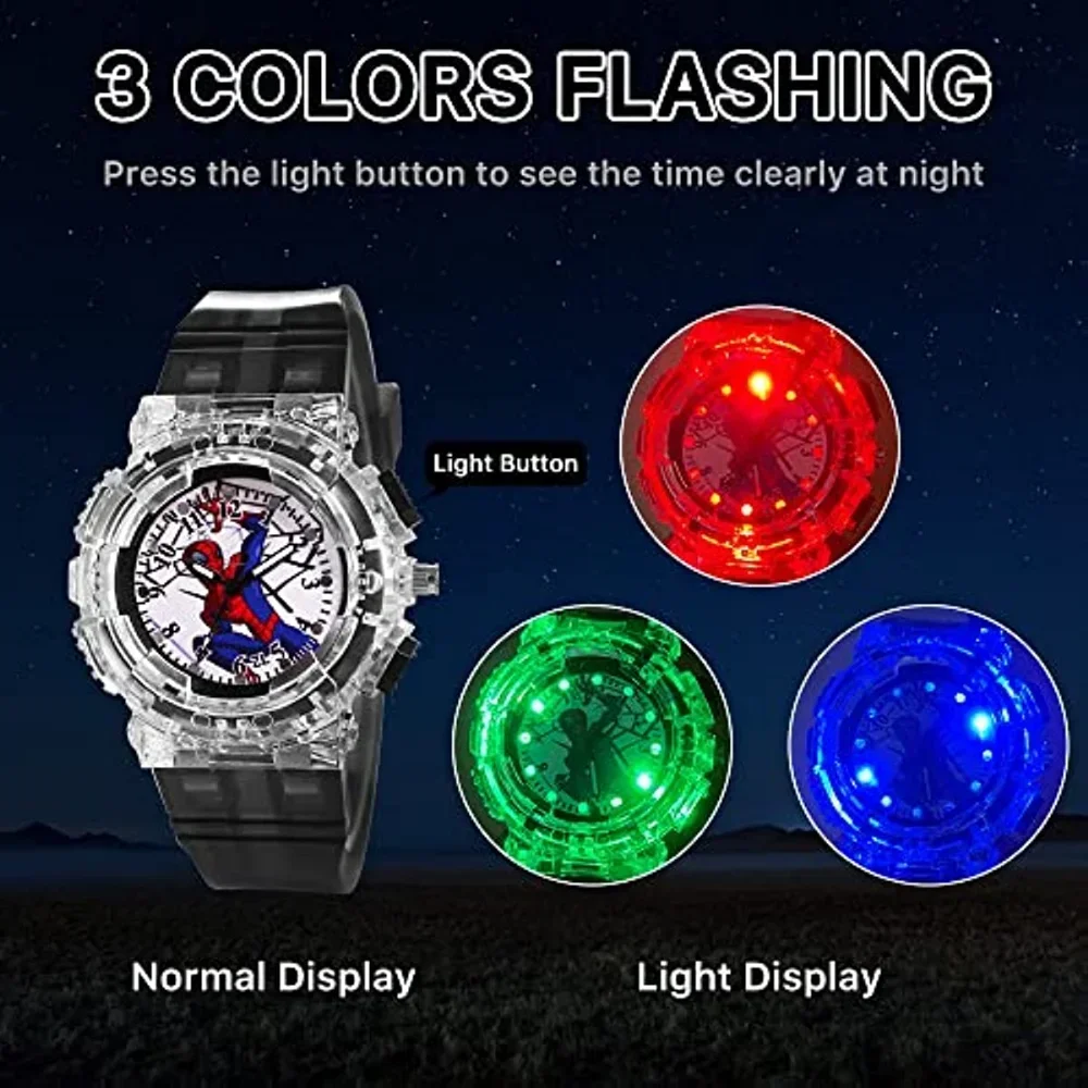 Disney Spiderman Kids Watch for Boys Girls Adjustable Strap Flashing Learning Time Kids Wrist Watch Toy Children Clock Gift