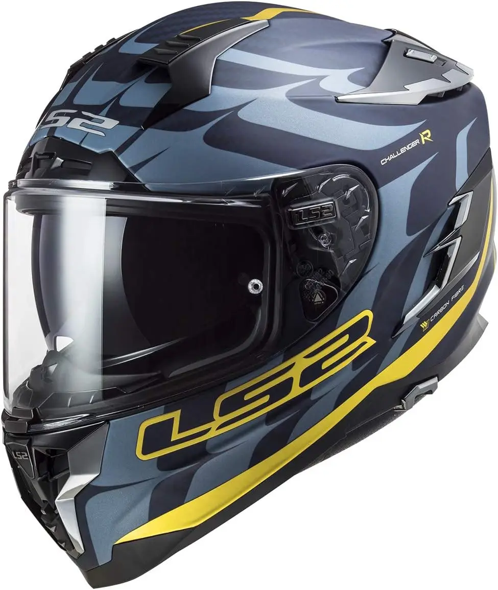 

Helmets Challenger Carbon Flames Helmet (Blue Carbon Gold - 3X-Large)