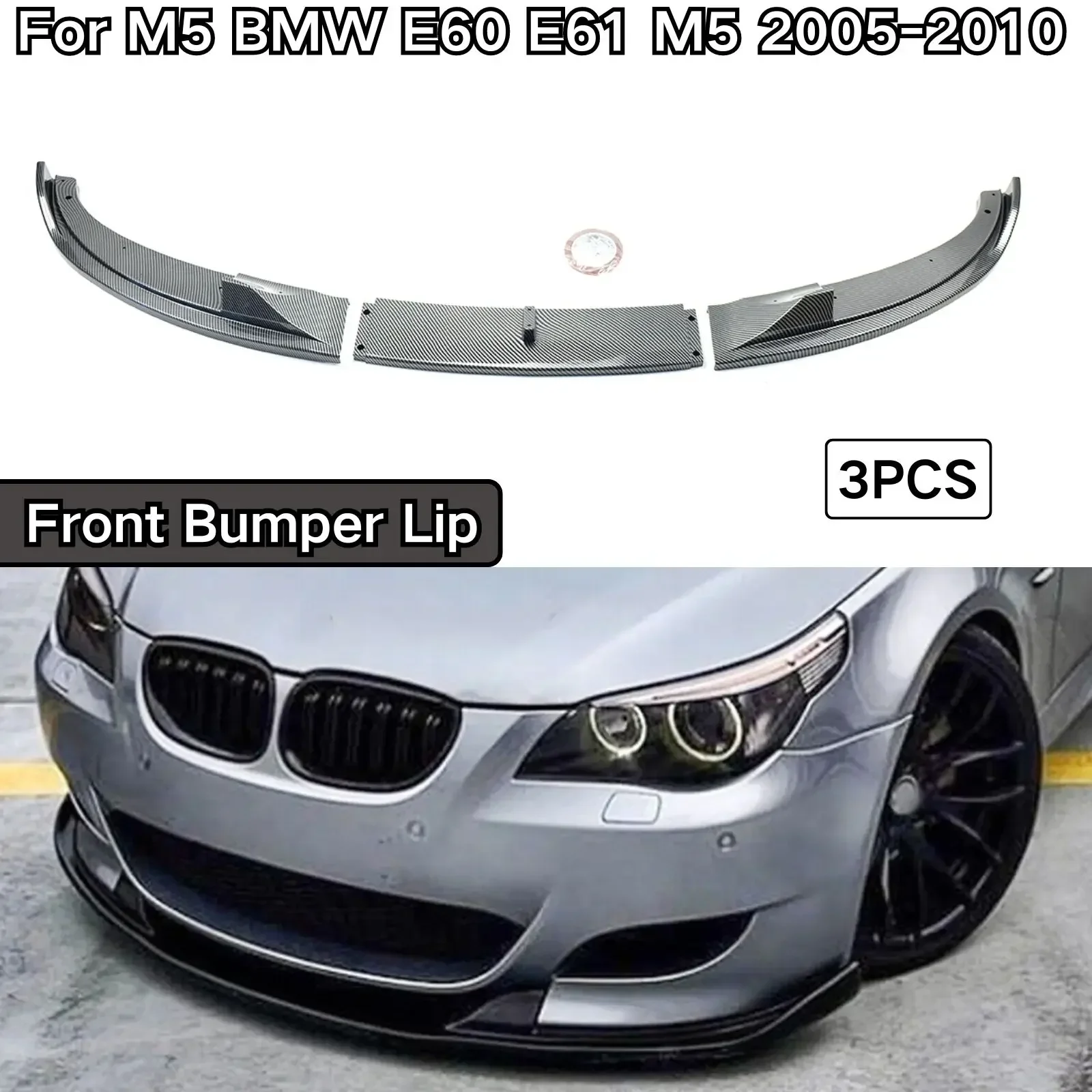 

For BMW M5 BMW E60 E61 M5 2005-2010 Front Bumper Lip Glossy Black Spoiler Splitter Car Accessories Carbon Fiber Look Protector