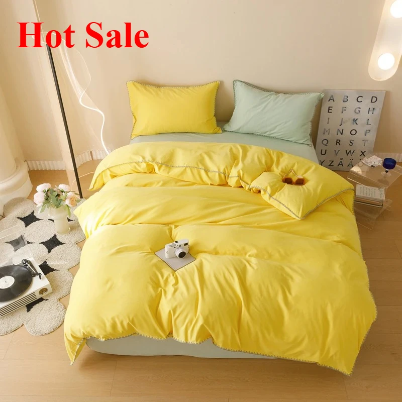 Hot Sale Stripe Color Collision Shell Embroidery Student Dormitory Solid Color Four Piece Set