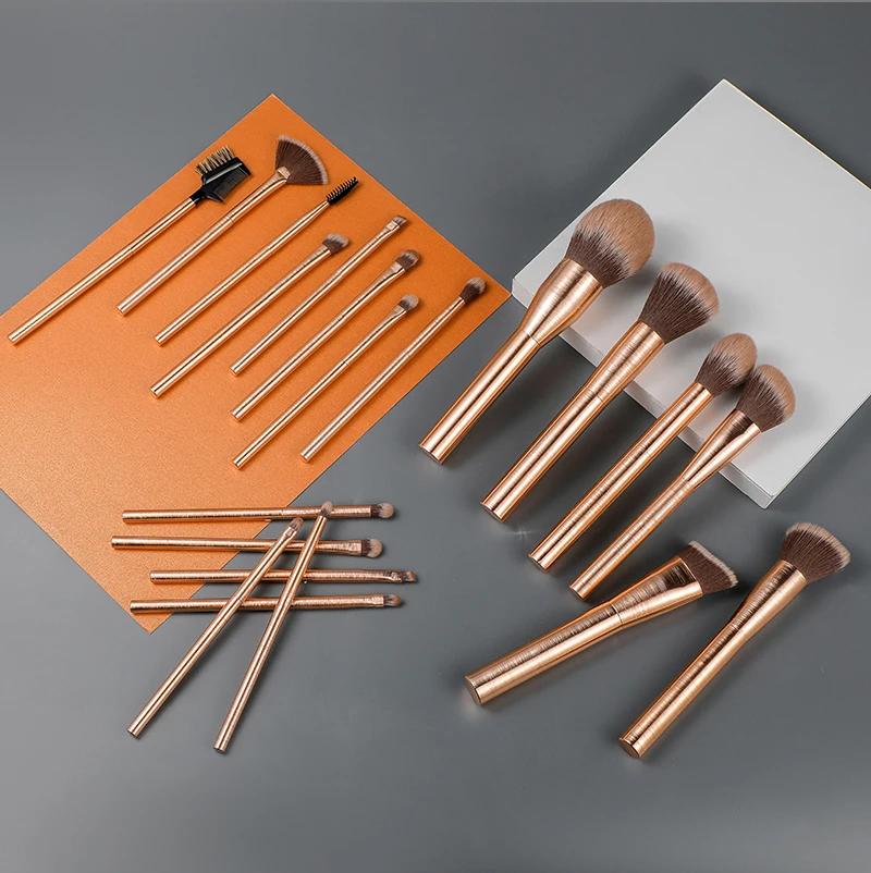 15-teiliges hochwertiges professionelles Make-up-Pinsel-Set für Schönheit, Kosmetik, Premium-Synthetik, Roségold, Aluminiumgriff, Gesichts- und Augenpinsel-Set