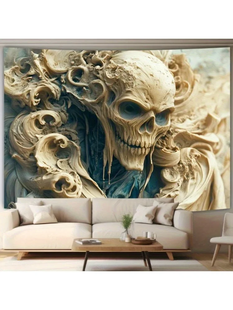 Tapisserie murale crâne 3D, Sculpture fantaisie, décoration de bureau, Art suspendu, décoration de salon, chambre à coucher, décoration de fête