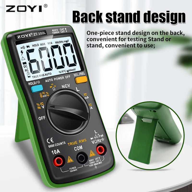 ZT102L AC/DC Digital Multimeter  6000 Counts Auto Range Ammeter Volt Ohm Hz Tester Inductance Temp Meter NVC Multimetro Backligh