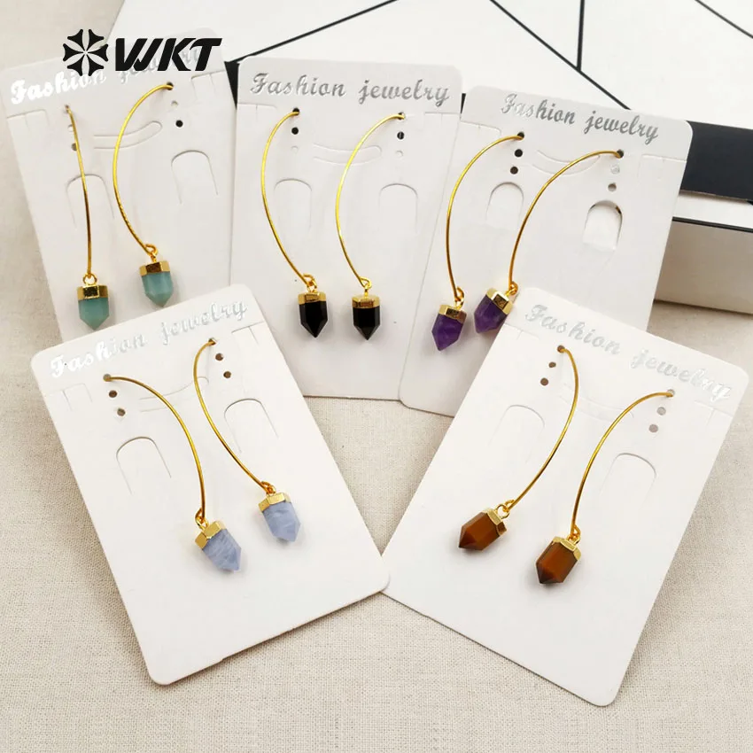 WT-E411 Romantic high quality natrual stone pendant six side columnar shape dangle earrings unique design earrings for women