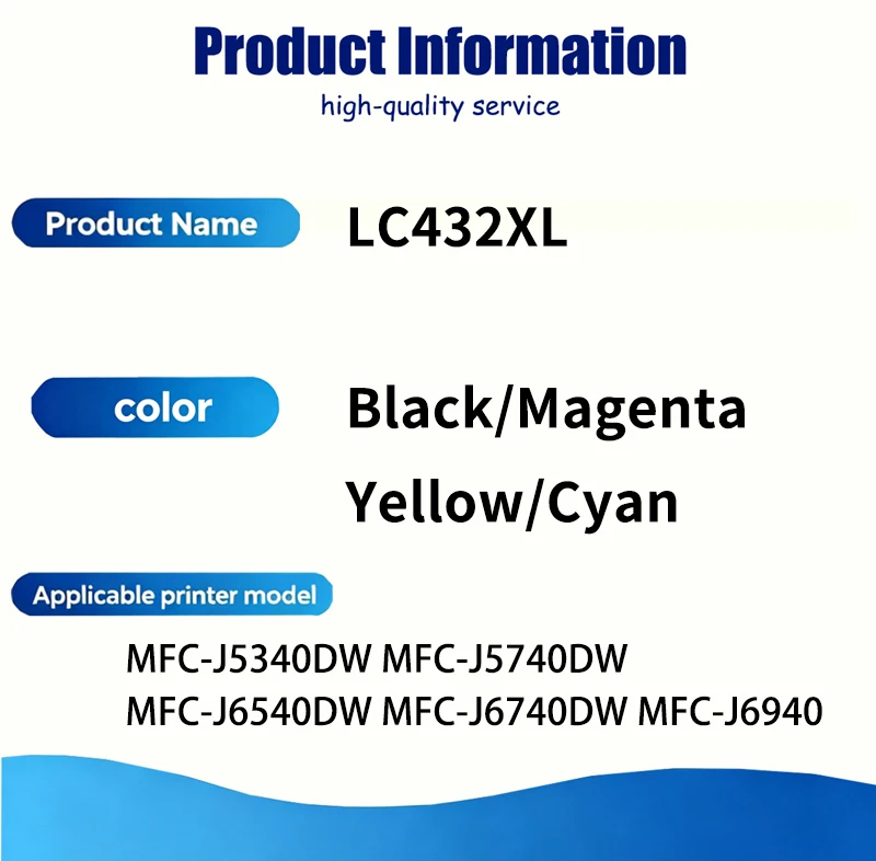 1/2/3/4/5 Sets LC432XL LC 432XL Ink Cartridge Compatible for Brother MFC-J6540DW MFC-J6740DW MFC-J6940 MFC-J5340DW MFC-J5740DW