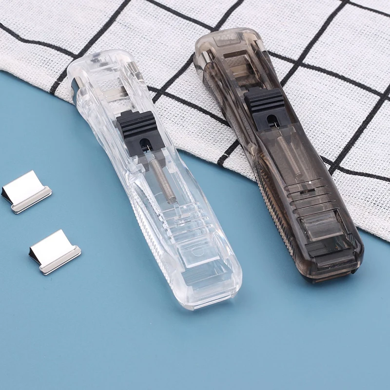 Portable Reusable Push Clamp Staple Remover Binder School Office Stationary Transparent Metal Push Clip Stapler Fixing Organizer