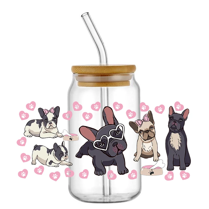 

Easy peel waterproof DIY Decals Cute Dog 3D transfers uvdtf crystal sticker 16oz uv dtf cup wraps for Libbey Glasses