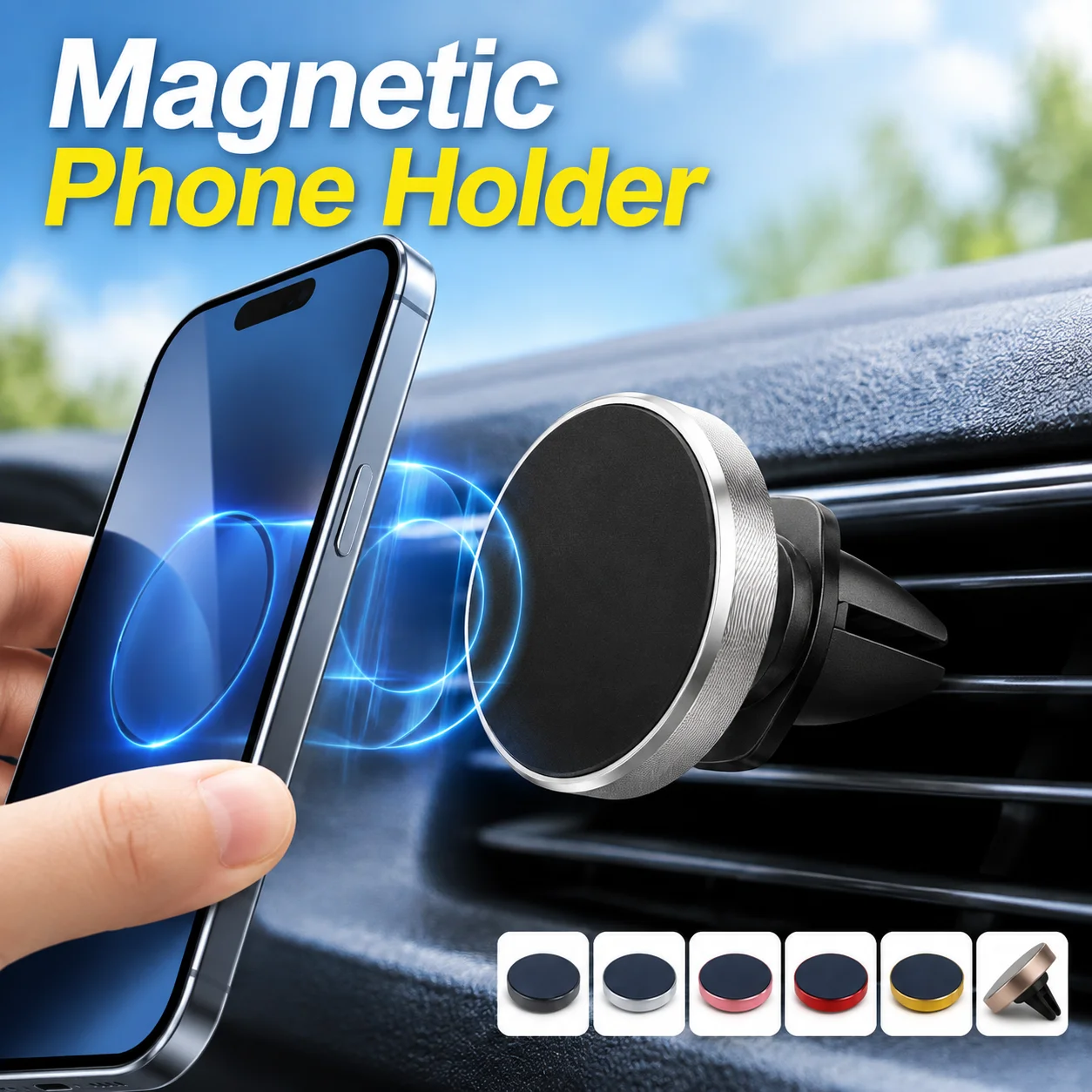 Mini Universal Magnetic Car Phone Holder Mount Alloy Dashboard Air Vent Adhesive Magnet Sticker Stand for Phone Navigation
