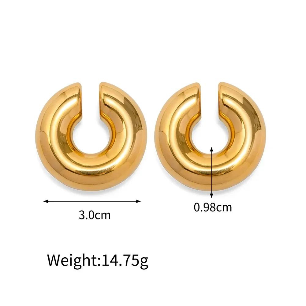 Stainless Stee Oversize Chunky Round Circle Clip Earring for Women Gold Plated C Shape Ear Cuff Stud Tube Thick Earclips Jewelry