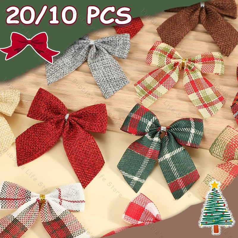 

20/10pcs Linen Christmas Bow Decoration Christmas Tree Hanging Ornaments Bowknot For Xmas Wreath New Year 2024 Navidad Gifts Bow