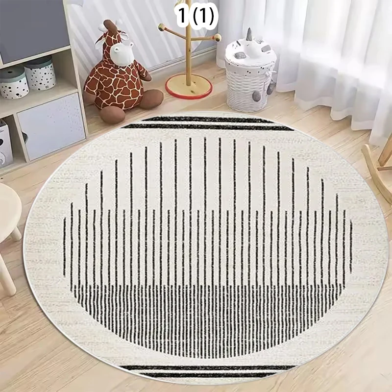 Minimalist Black White Gray Circular Carpet Geometric Circle Line Printed Carpet Living Room Bedroom Entrance Anti Slip Rug