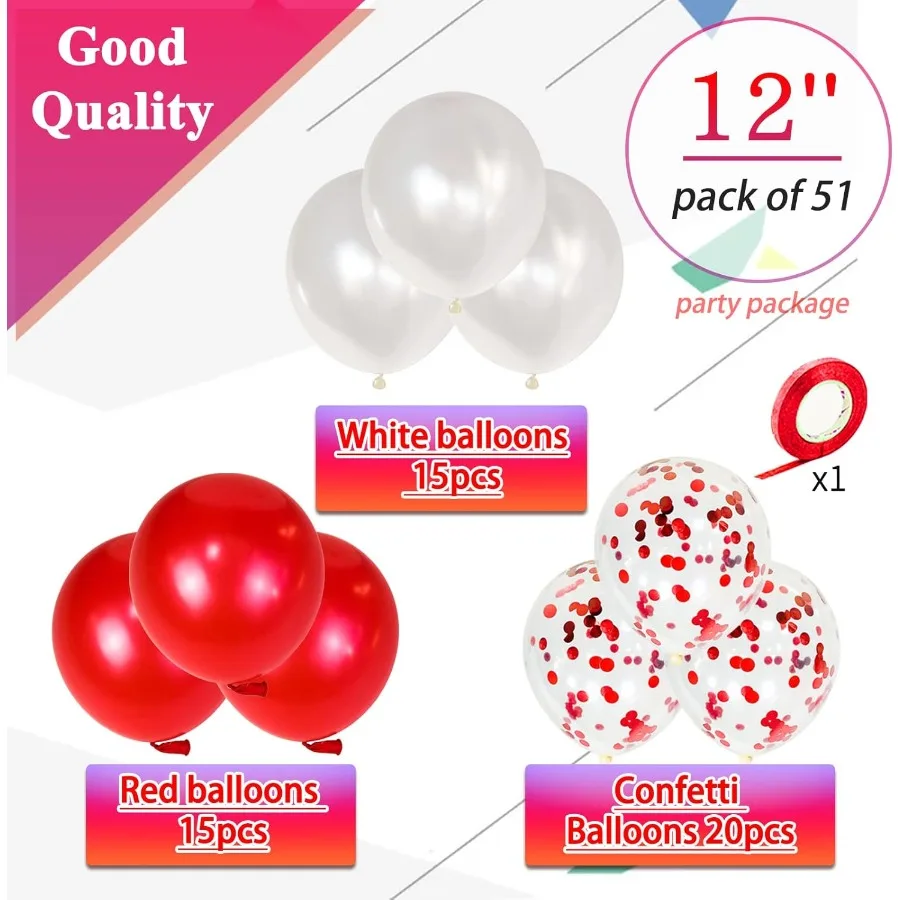 Globos de látex blanco y rojo perla, globo de confeti rojo de 12 pulgadas para cumpleaños, boda, Navidad, novia, decoraciones para fiesta de bienvenida de bebé, 50 Uds.