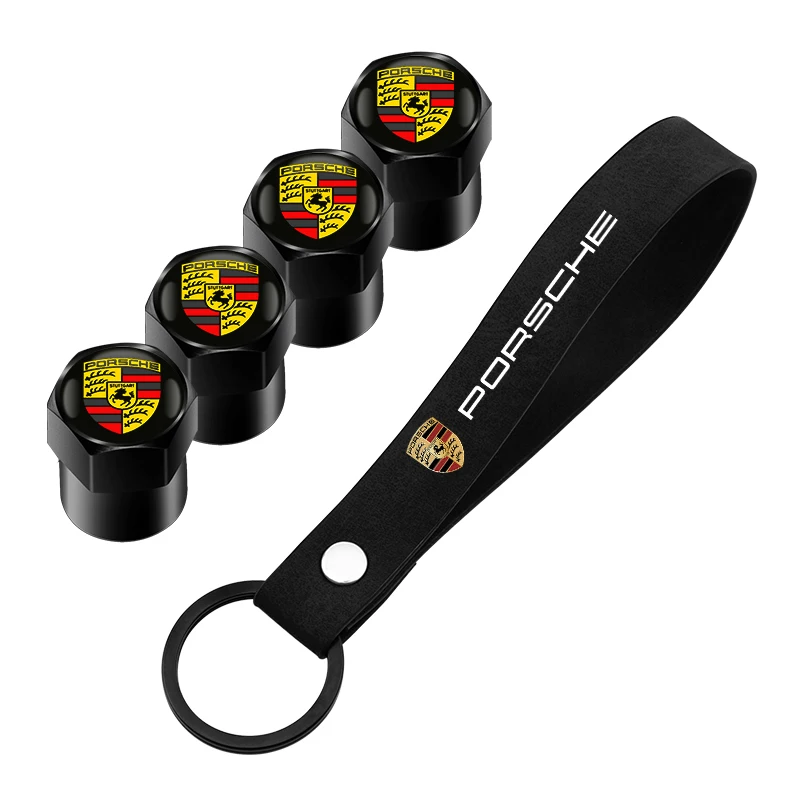 For Porsche Boxster Cayman Cayenne 911 Macan Panamera Aluminium Car Logo Tire Valve Stems Cap Keychain Accessories