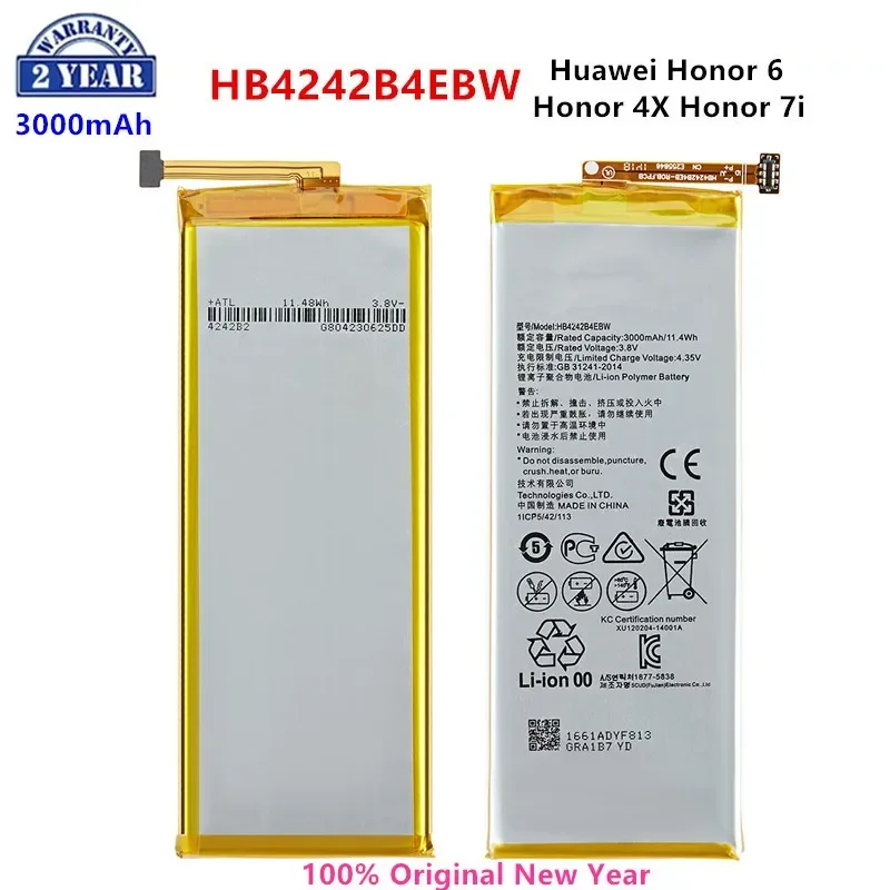 

100% Orginal HB4242B4EBW 3000mAh Battery For Huawei Honor 6 / Honor 4X / Honor 7i / Shot X H60-L01/L02 /L11/L04